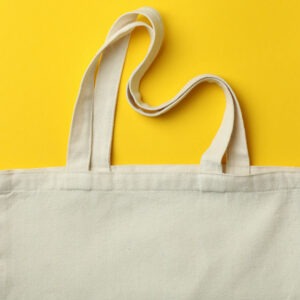 Blank Eco Bag On Yellow Background, Space For Text