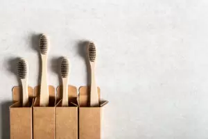 A Family Set Of Four Wooden Bamboo Toothbrushes