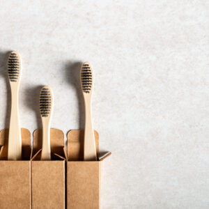 A Family Set Of Four Wooden Bamboo Toothbrushes