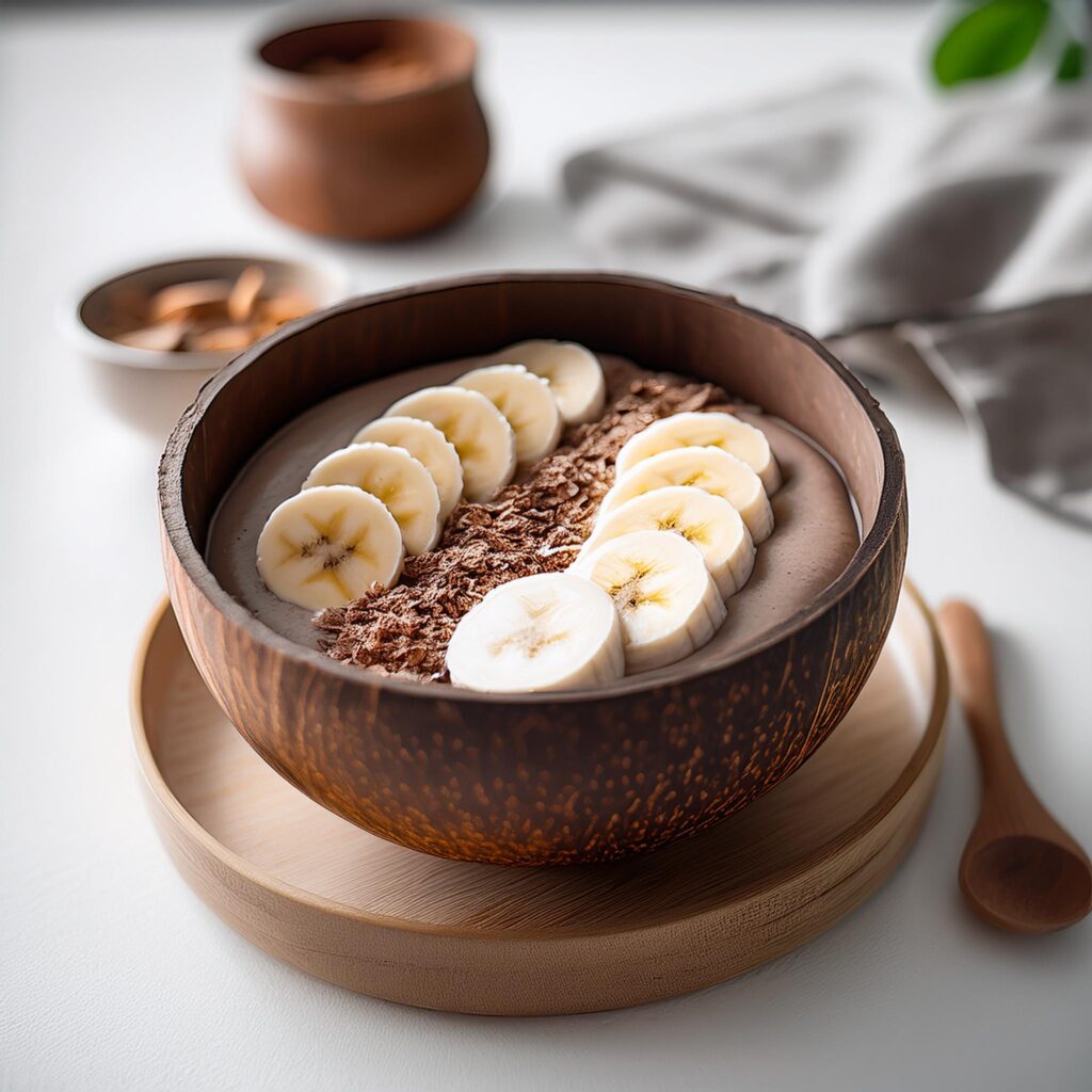 Firefly Banana Cocoa Breakfast Bowl Served In A Smooth Polished Coconut Bowl In A White Buddha Kitch (1)