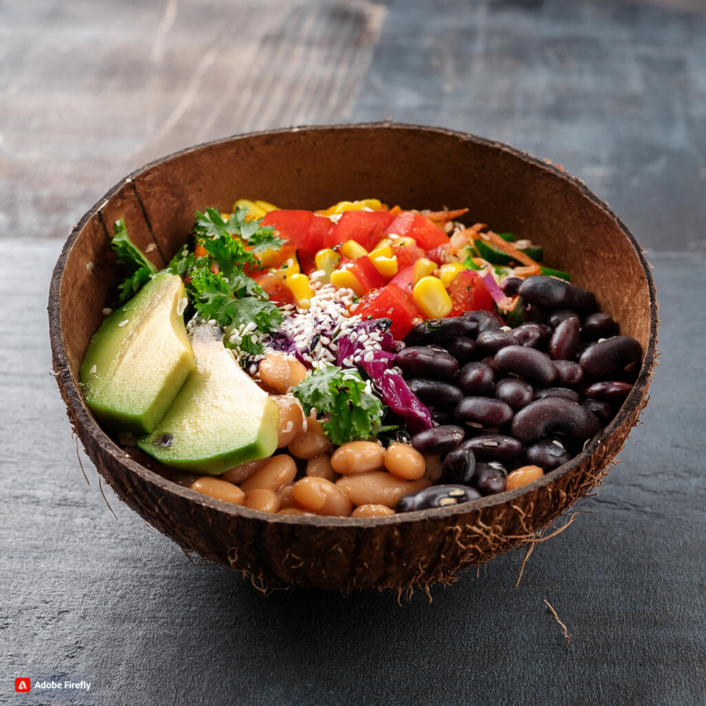 Firefly Black Bean Buddha Bowl Served In A Polished Coconut Bowl 18342