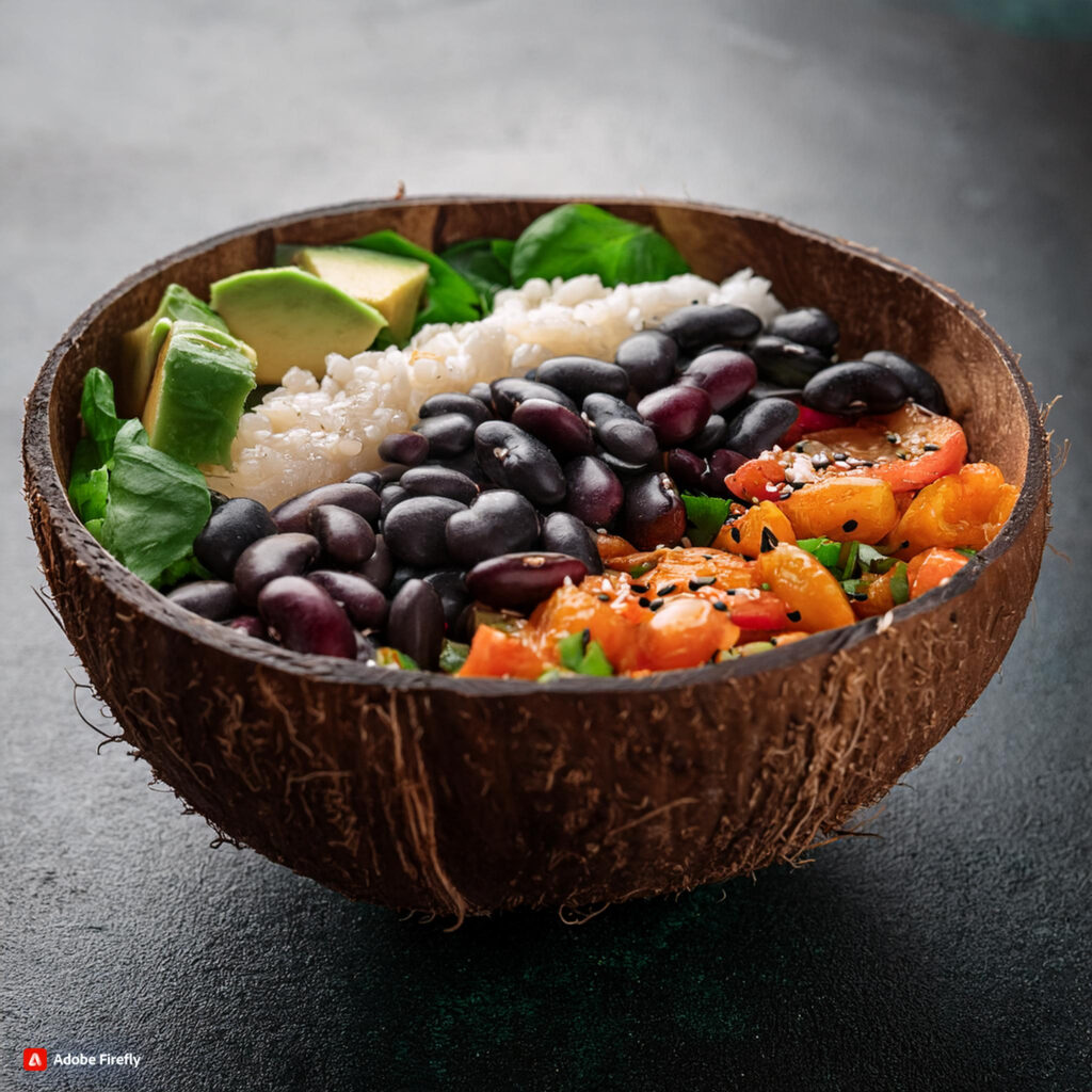 Firefly Black Bean Buddha Bowl Served In A Polished Coconut Bowl 74454