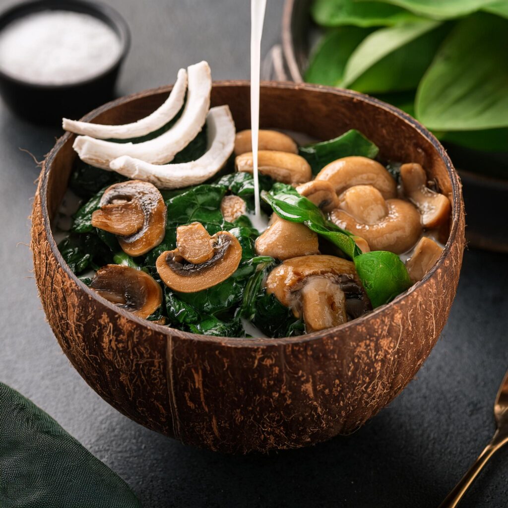 Firefly Mexican Spinach And Mushroom Bowl In A Polished Smooth Coconut Bowl 74454