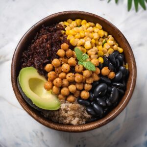 Firefly Create A Realistic Photo Of Crispy Chickpeas, Black Beans, Corn, Avocado, Quinoa In A Smooth (1)