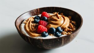 Nut Butter Breakfast Bowl In A Coconut Bowl (1)