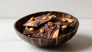 Nut Butter Chocolate Bark In A Coconut Bowl