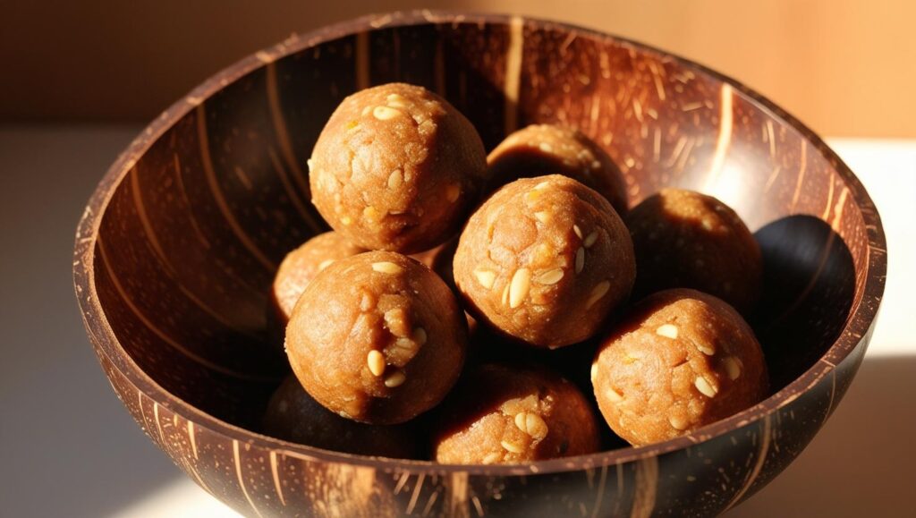 Nut Butter Energy Balls In A Coconut Bowl (1)