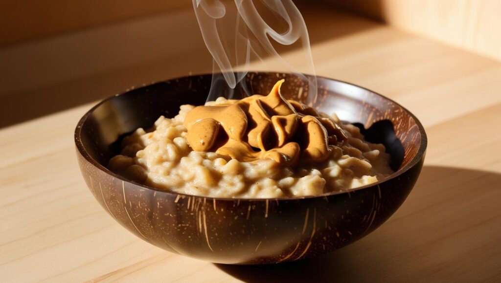 Nut Butter Oatmeal In A Coconut Bowl