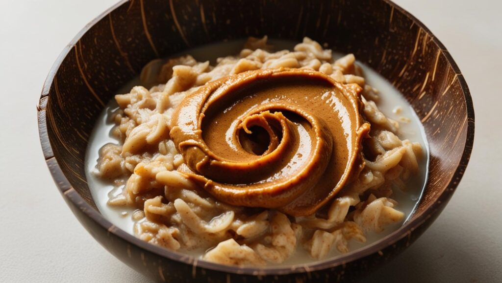 Nut Butter Oatmeal In A Coconut Bowl (2)