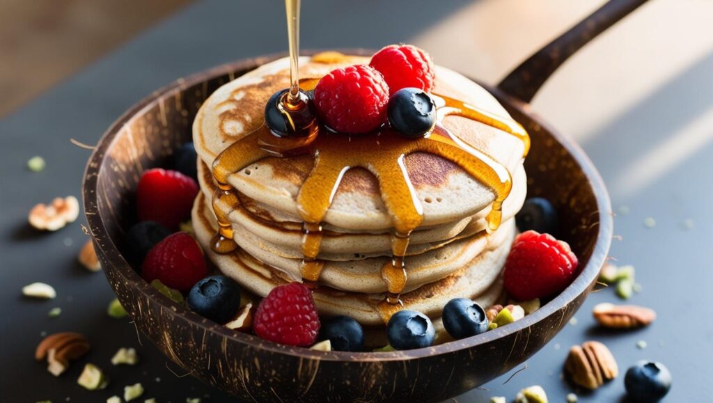 Nut Butter Pancakes In A Coconut Bowl