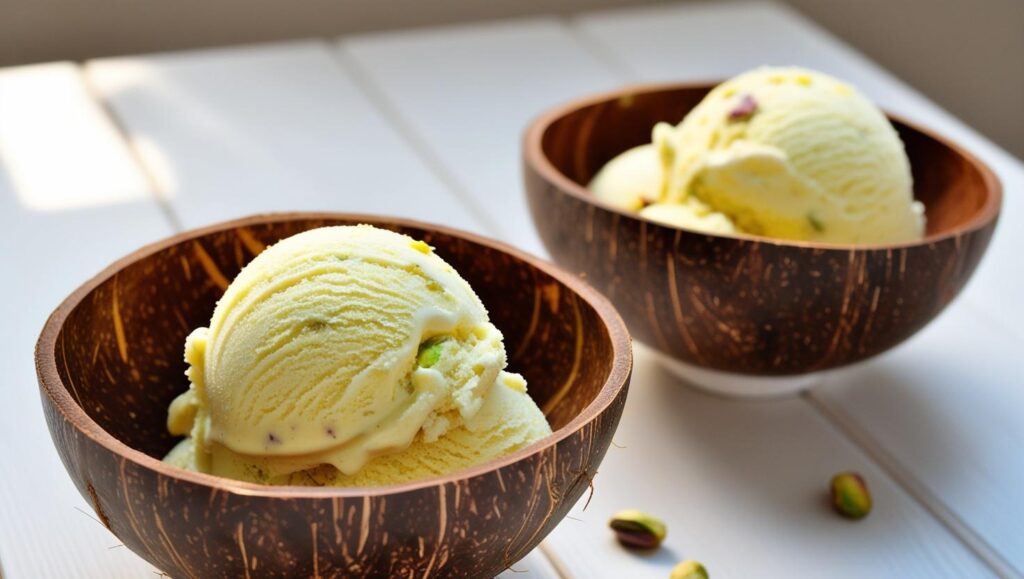 Pistachio Lemon Nice Cream In Coconut Bowls