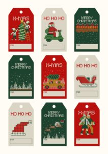 Pixel Holiday Christmas Greetings Gift Tag