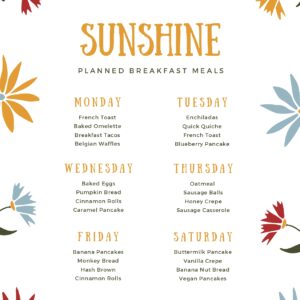 Sunshine Meal Planner Menu