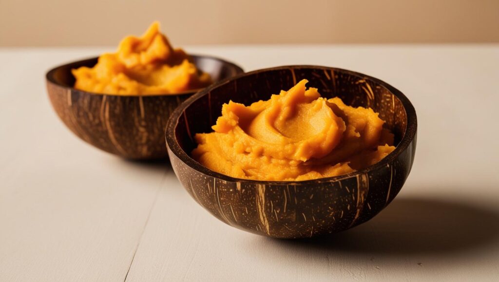 Sweet Potato Mash In A Coconut Bowl