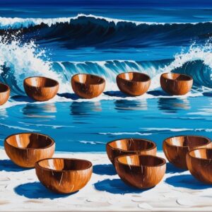 Painting Blue Waves On Coconut Bowls (1)