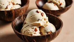 Cashew Butter Honey Almond Nice Cream In A Coconut Bowl (1)