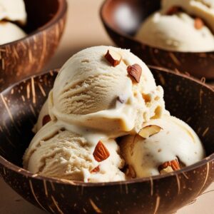 Cashew Butter Honey Almond Nice Cream In A Coconut Bowl (1)