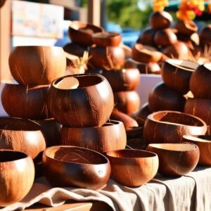 Selling Coconut Bowls At A Farmers Market (1)