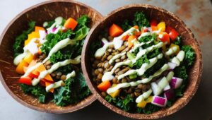 Gluten Free Kale & Lentil Buddha Bowl In Coconut Bowls (1)