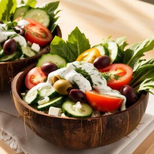 Greek Tzatziki Buddha Bowl In Coconut Bowls (1)