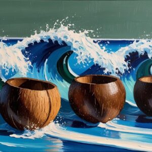 Painting Blue Waves On Coconut Bowls (2)