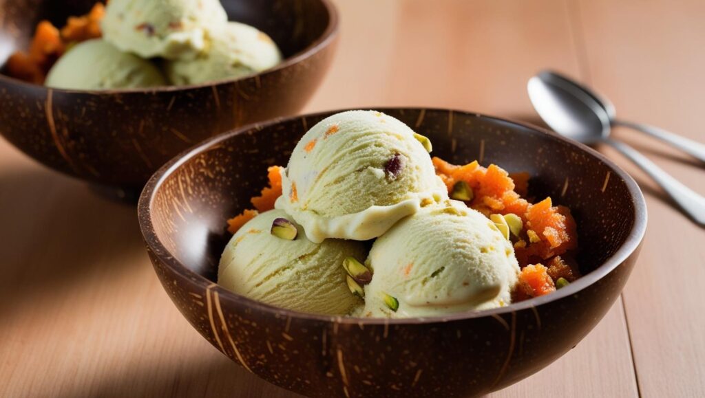 Pistachio Carrot Cake Nice Cream In Coconut Bowls (3)