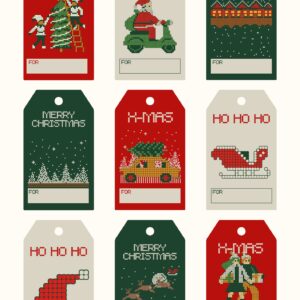 Pixel Holiday Christmas Greetings Gift Tag