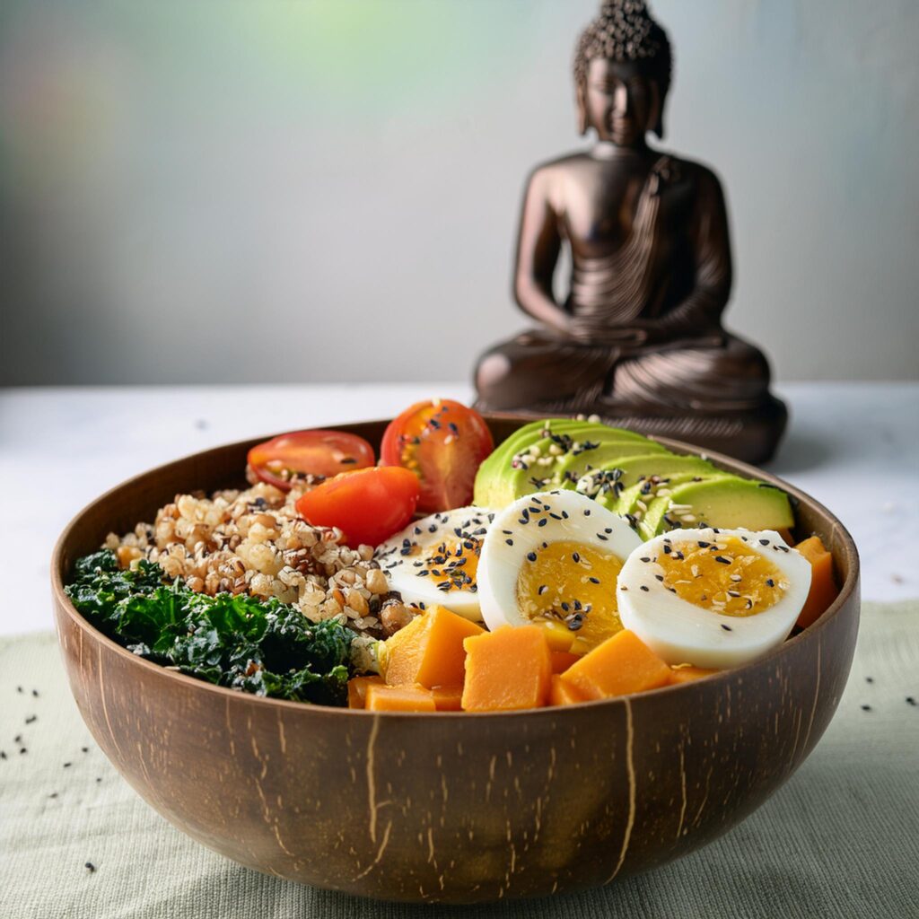 Quinoa, Cubed Sweet Potatoes, Sautéed Kale (1)