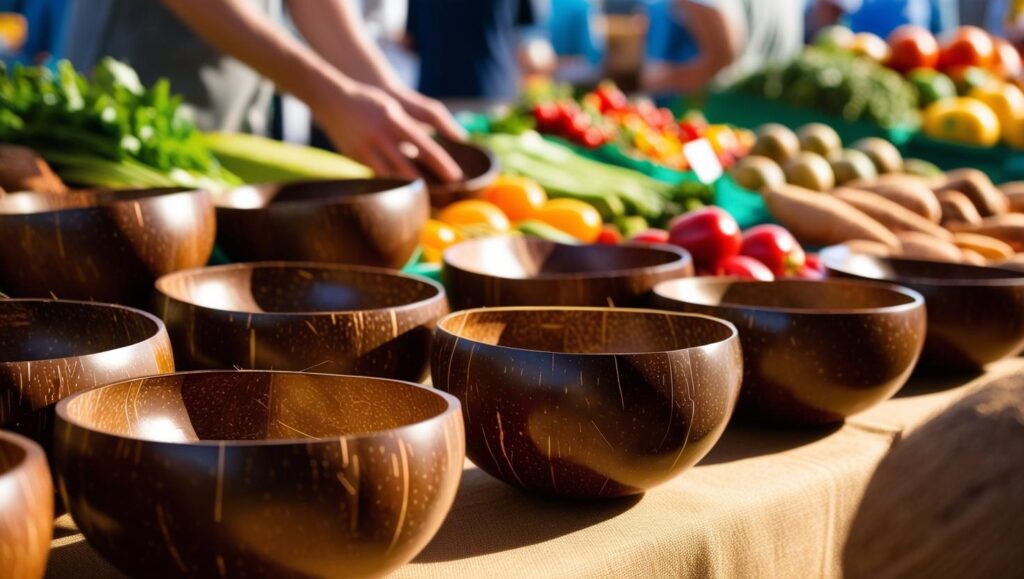 Selling Coconut Bowls At A Farmers Market