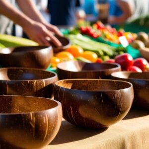 Selling Coconut Bowls At A Farmers Market