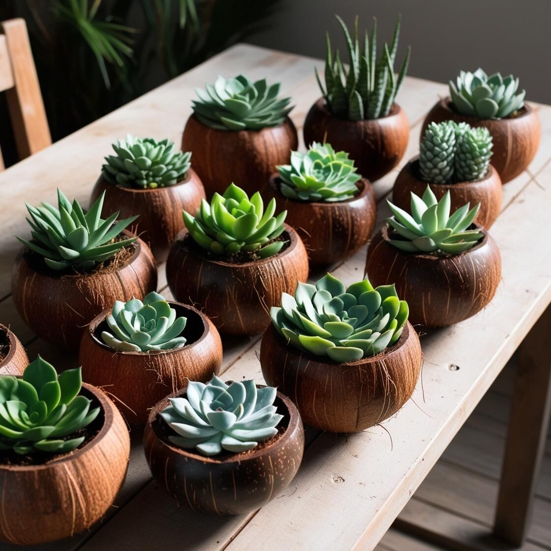 Succulents In Coconut Bowl Planters