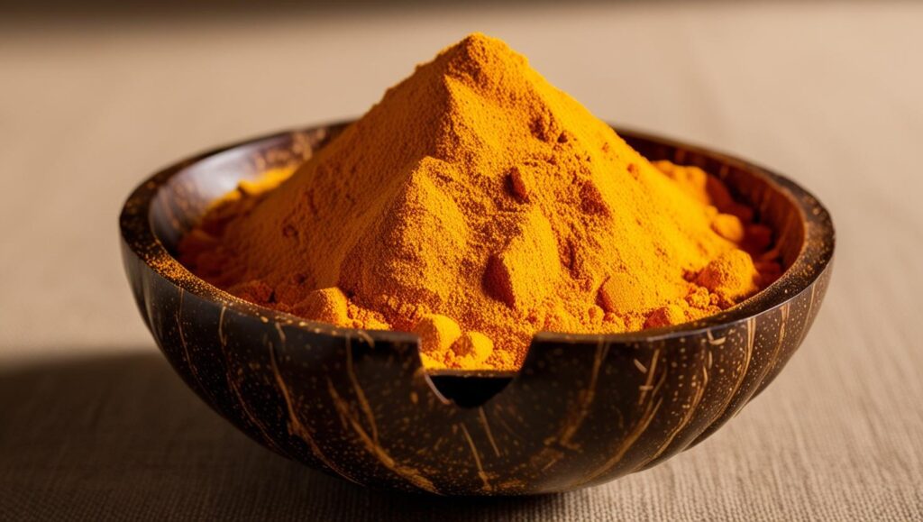 Turmeric Powder In A Coconut Bowl